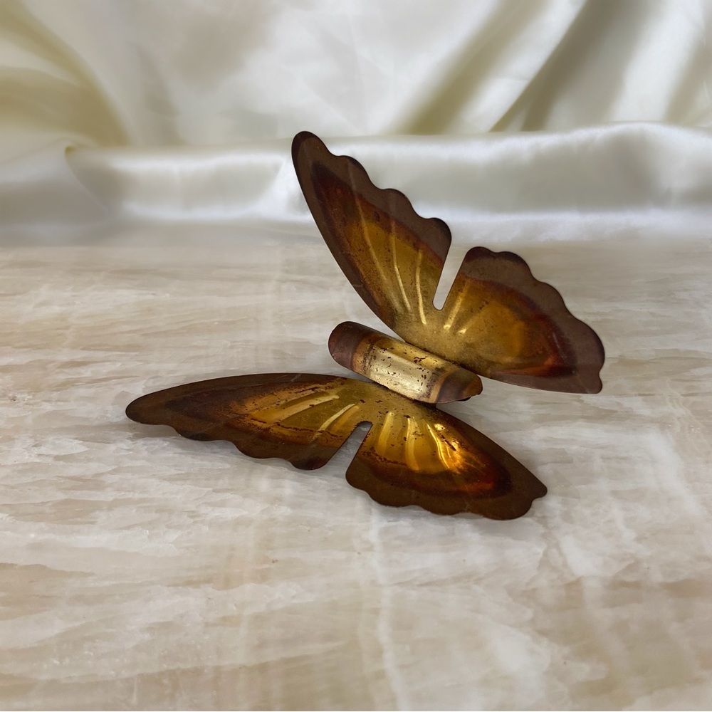 Vintage 60s brass gold metal butterfly home decor wall hanging midcentury
